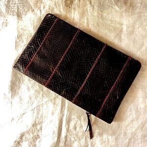 Vintage Clemente Burgundy & Brown Patchwork Snakeskin Leather Clutch Bag